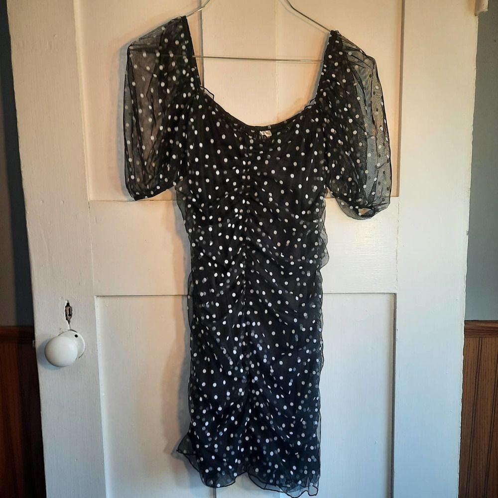 DIVIDED Black White Polka Dot Bodycon Dress MEDIUM